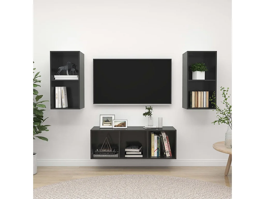 3-tlg. TV-Schrank-Set,TV-Möbel Hochglanz-Grau Holzwerkstoff -gkd393032