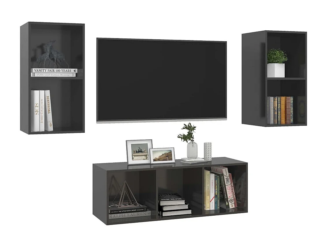 3-tlg. TV-Schrank-Set,TV-Möbel Hochglanz-Grau Holzwerkstoff -gkd393032