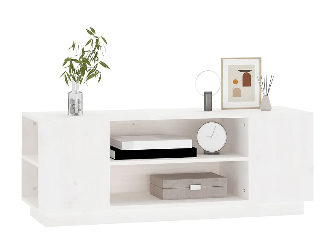Móvel de TV 110x35x40,5 cm madeira de pinho maciça branco PT709795