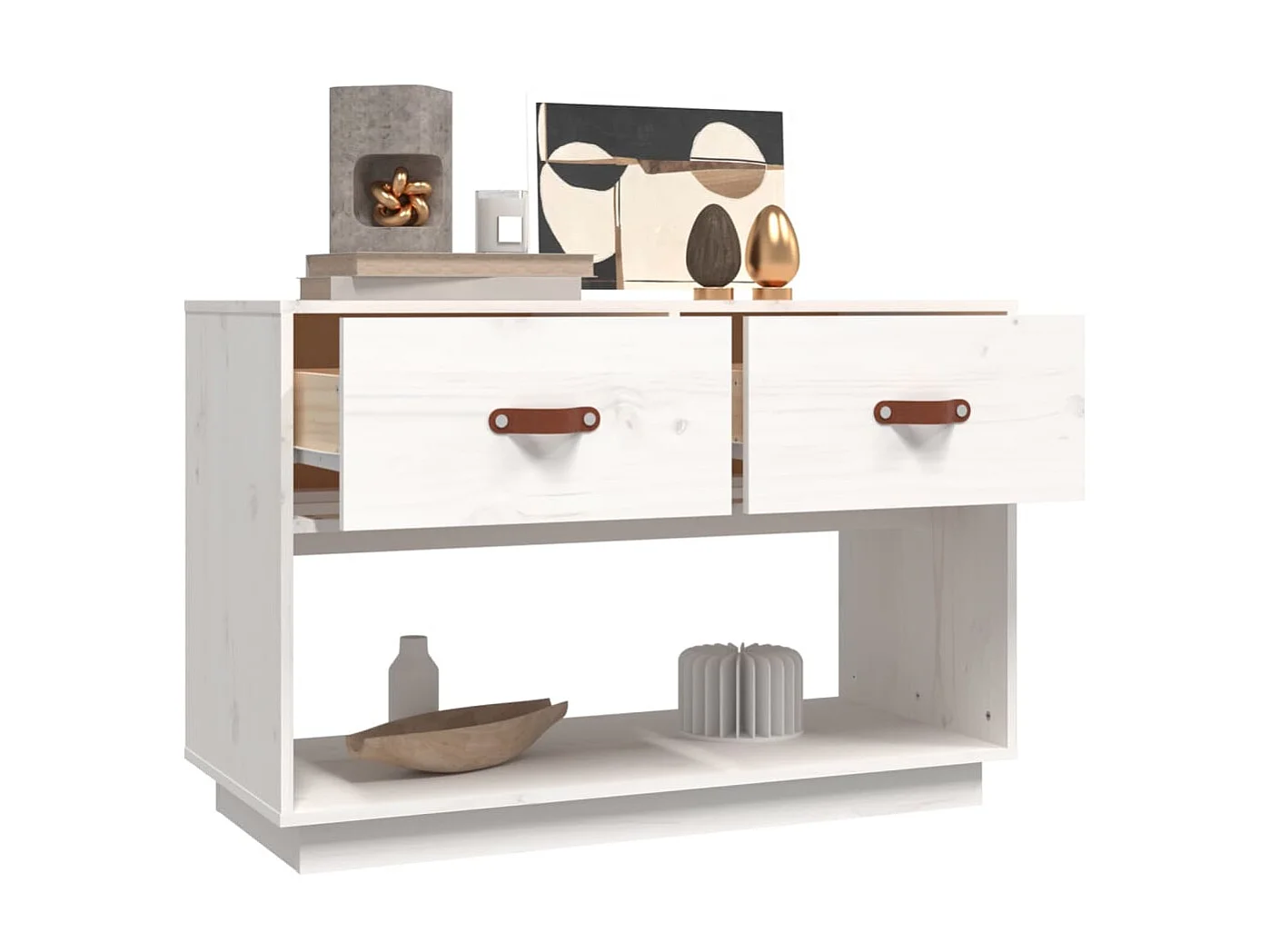 Meuble TV Blanc 90x40x60 cm Bois de pin massif BE95791