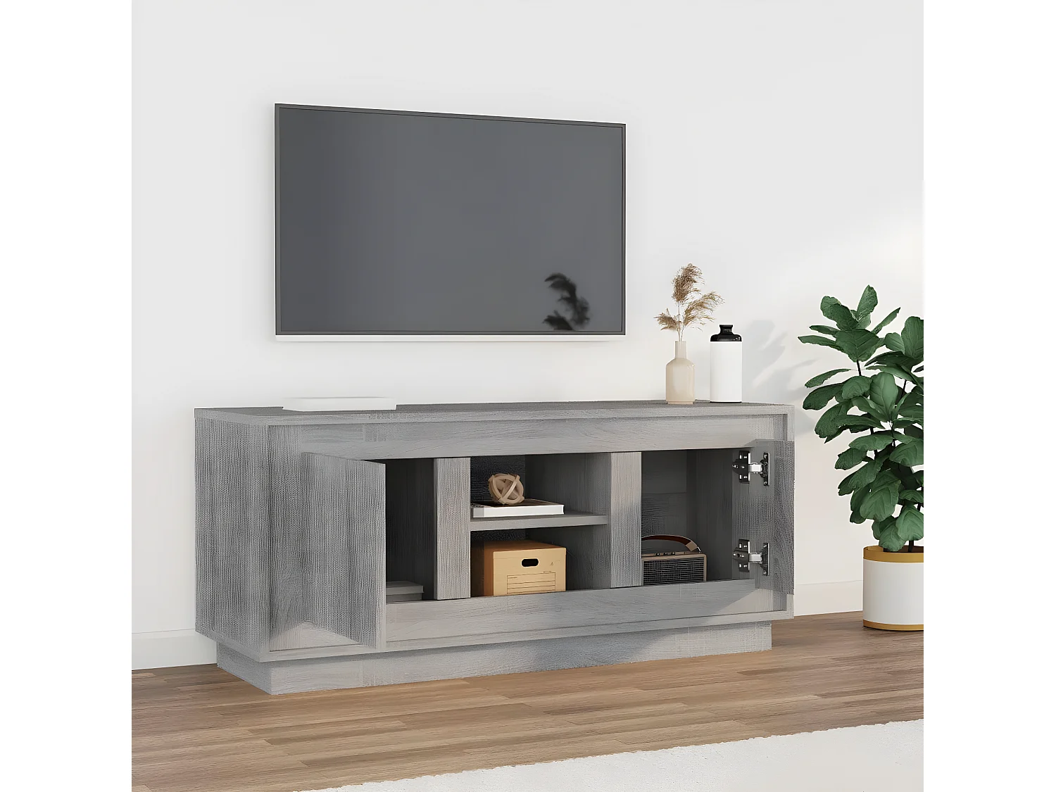 Meuble TV Sonoma gris 102x35x45 cm bois d'ingénierie BE58131