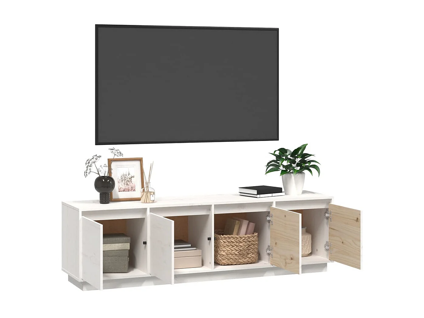 TV-Schrank,TV-Möbel Weiß 156x37x45 cm Massivholz Kiefer -gkd980109