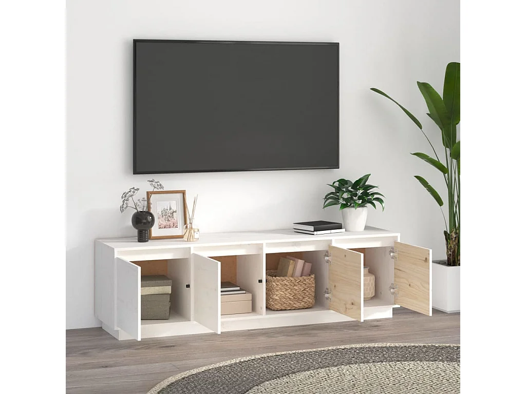 Meuble TV Blanc 156x37x45 cm Bois de pin massif BE59081