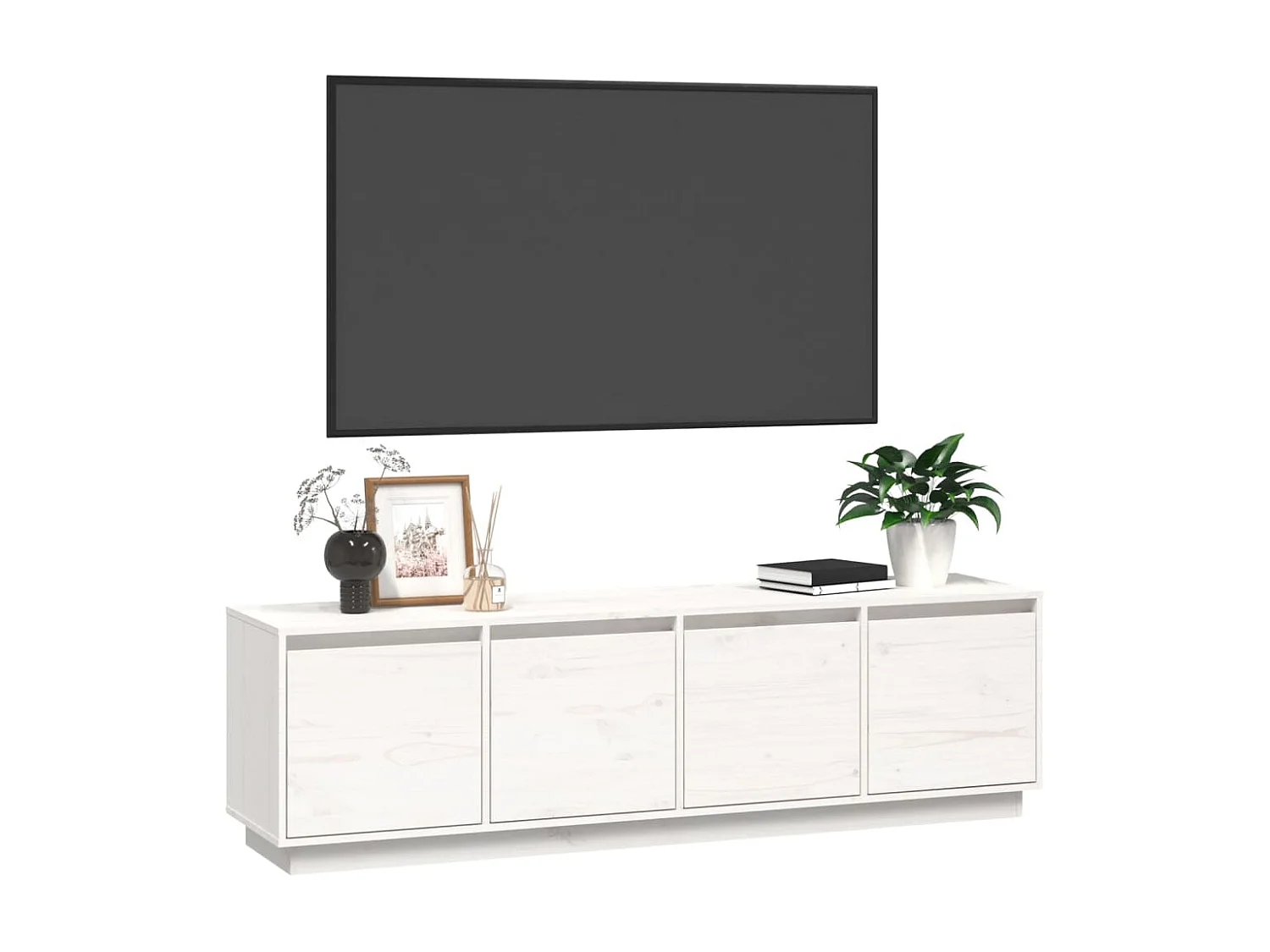 Meuble TV Blanc 156x37x45 cm Bois de pin massif BE59081