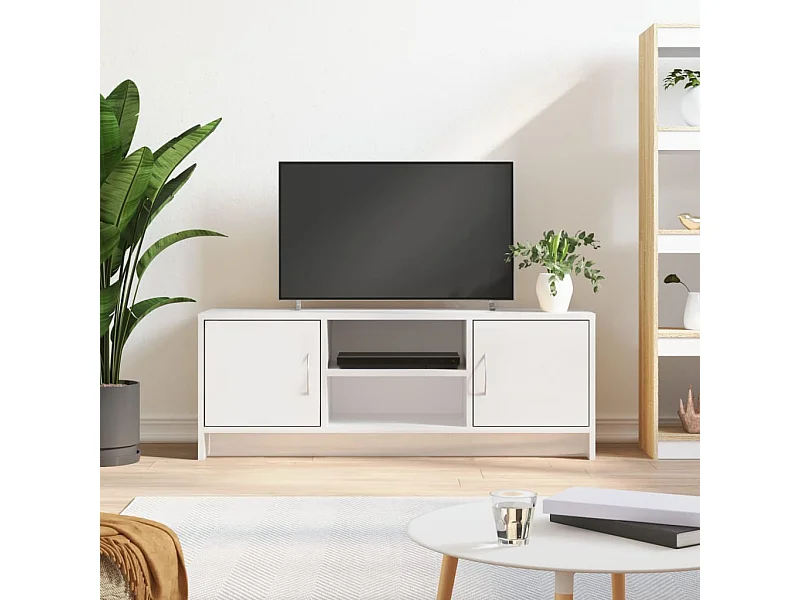 Meuble TV blanc brillant 102x30x37,5 cm bois d'ingénierie BE66247