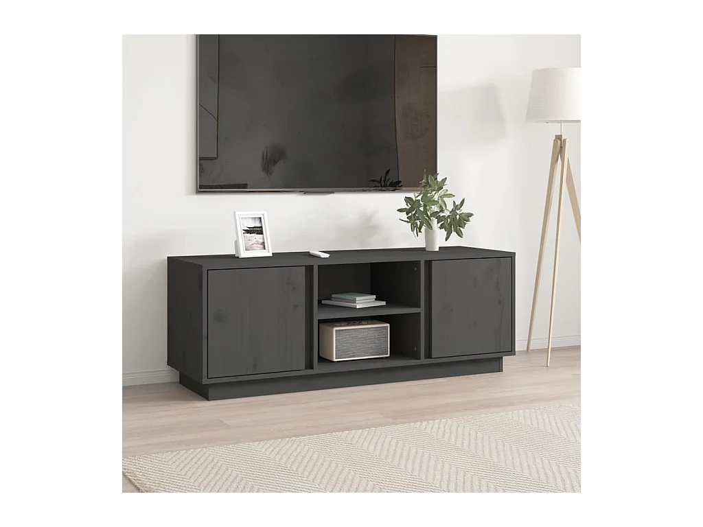 Meuble TV Gris 110x35x40,5 cm Bois de pin massif BE64928