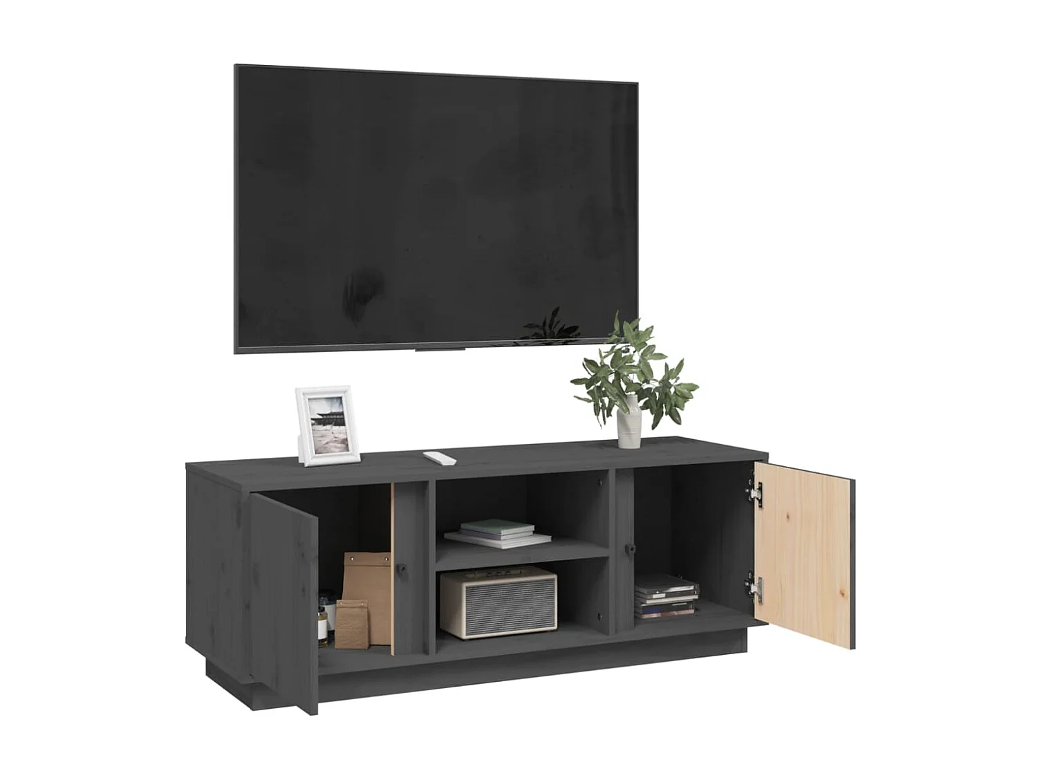 Meuble TV Gris 110x35x40,5 cm Bois de pin massif BE64928