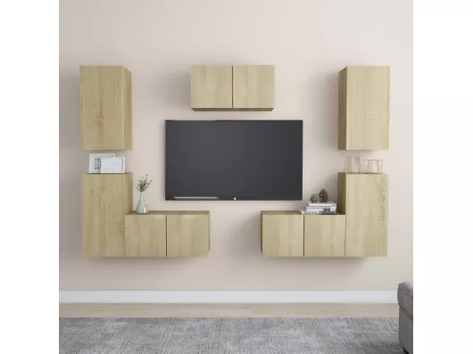 Kauf Unique 7-tlg. TV-Schrank-Set,TV-Möbel Sonoma-Eiche Holzwerkstoff -gkd55936