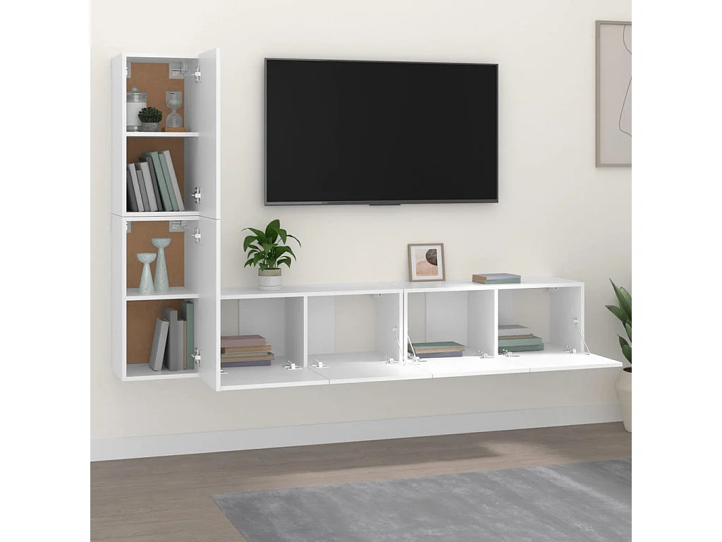 4-tlg. TV-Schrank-Set,TV-Möbel Weiß Holzwerkstoff -gkd385492