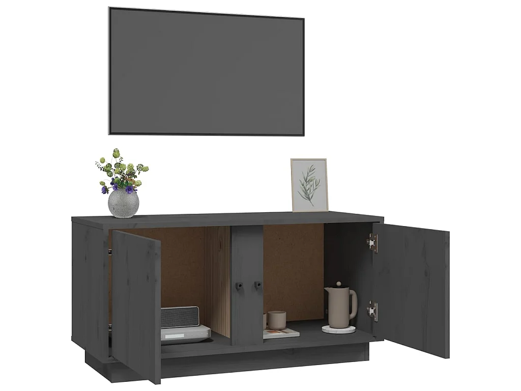 Meuble TV Gris 80x35x40,5 cm Bois de pin massif BE40387