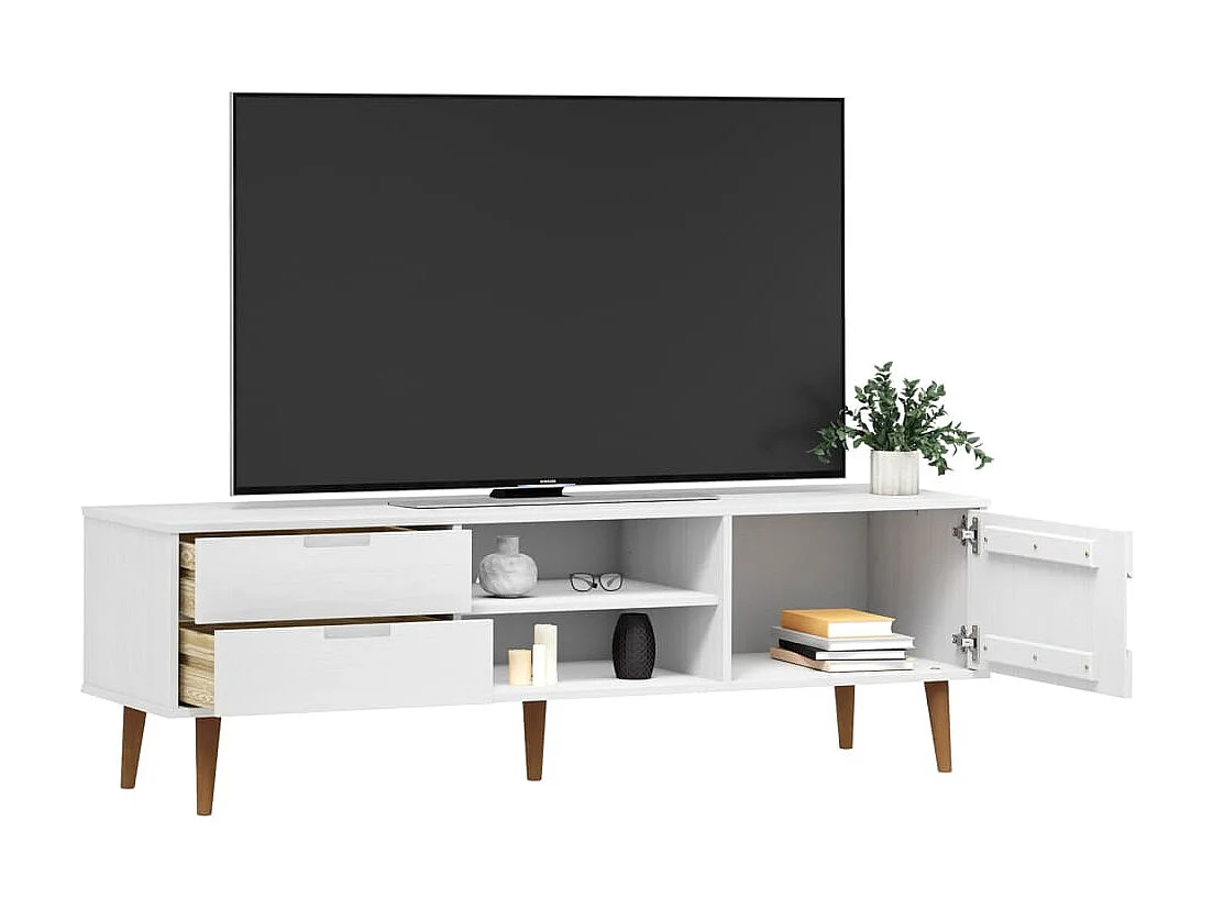 Meuble TV MOLDE Blanc 158x40x49 cm Bois de pin massif BE96167