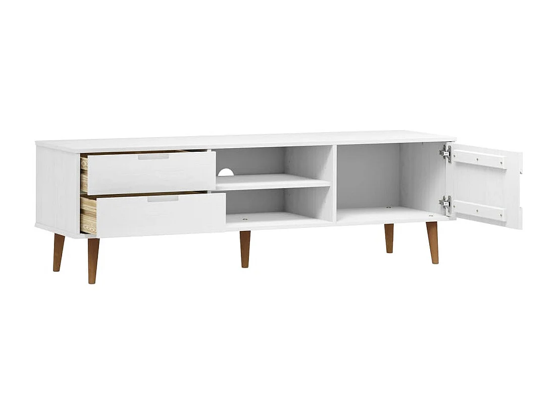 Meuble TV MOLDE Blanc 158x40x49 cm Bois de pin massif BE96167