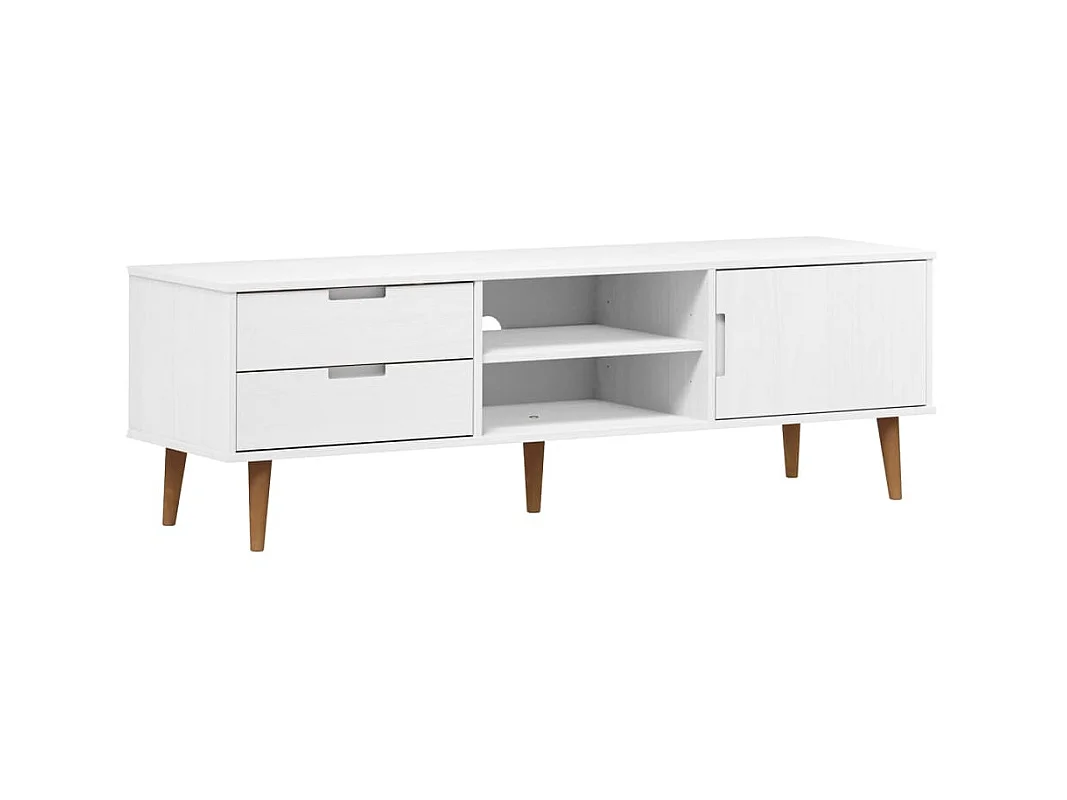TV-Schrank,TV-Möbel MOLDE Weiß 158x40x49 cm Massivholz Kiefer -gkd111503