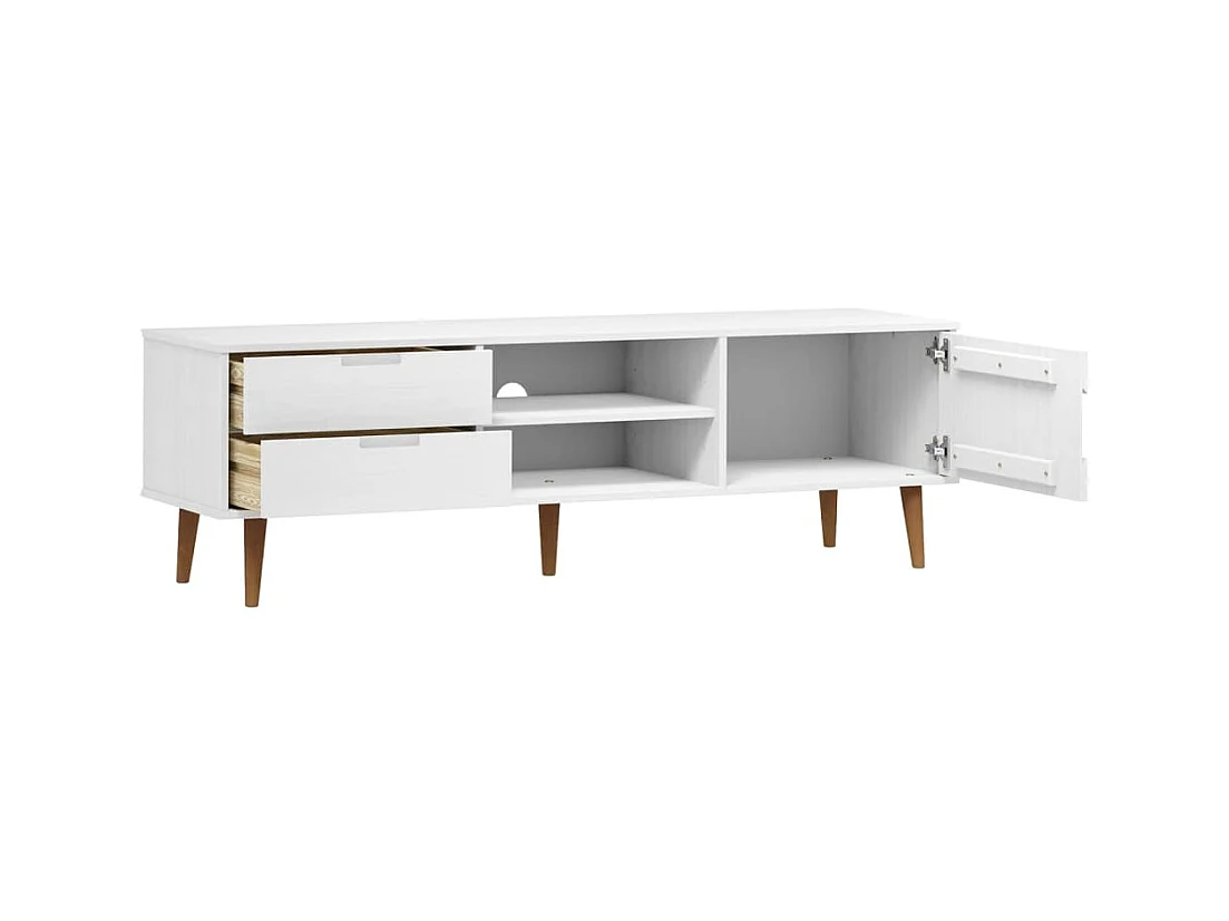 TV-Schrank,TV-Möbel MOLDE Weiß 158x40x49 cm Massivholz Kiefer -gkd111503