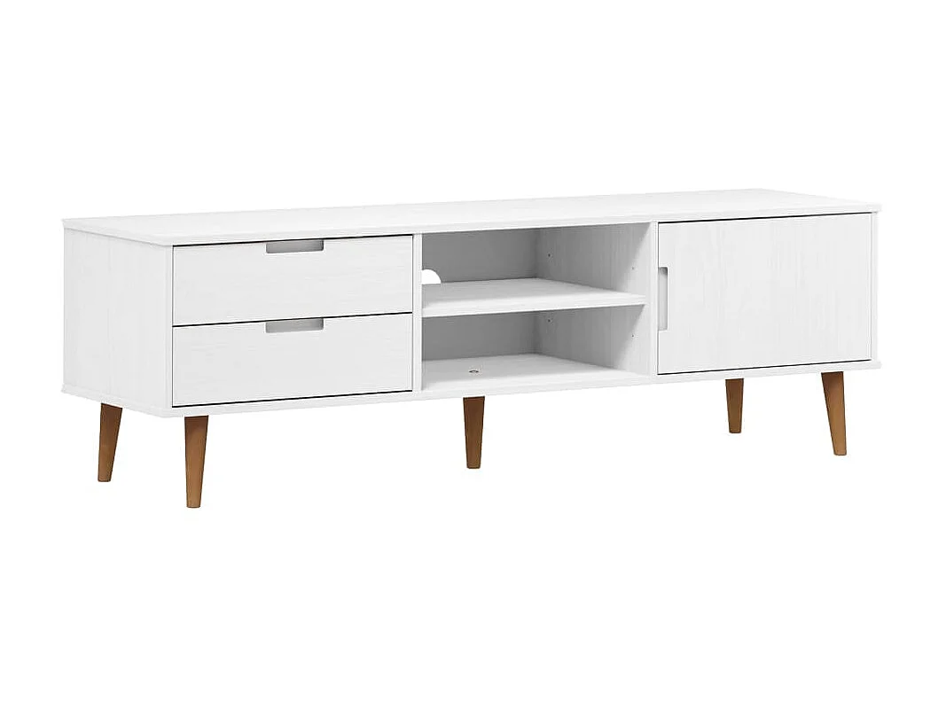 Meuble TV MOLDE Blanc 158x40x49 cm Bois de pin massif BE96167