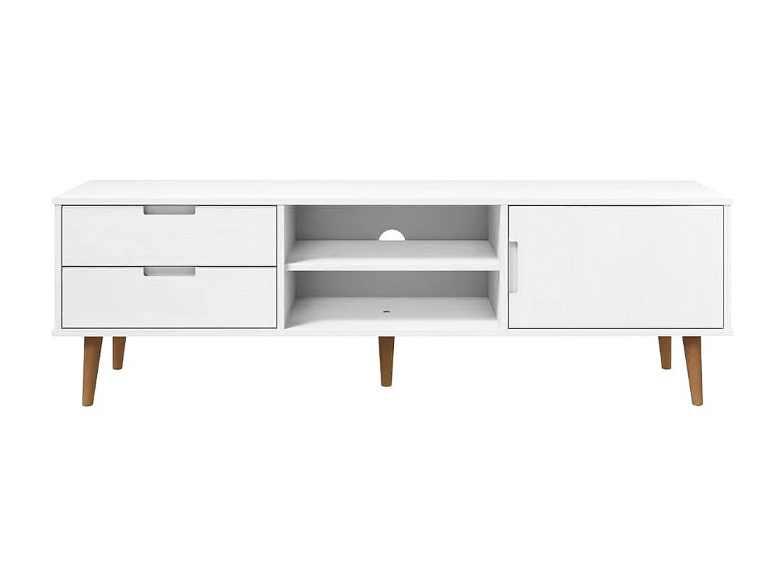 Meuble TV MOLDE Blanc 158x40x49 cm Bois de pin massif BE96167
