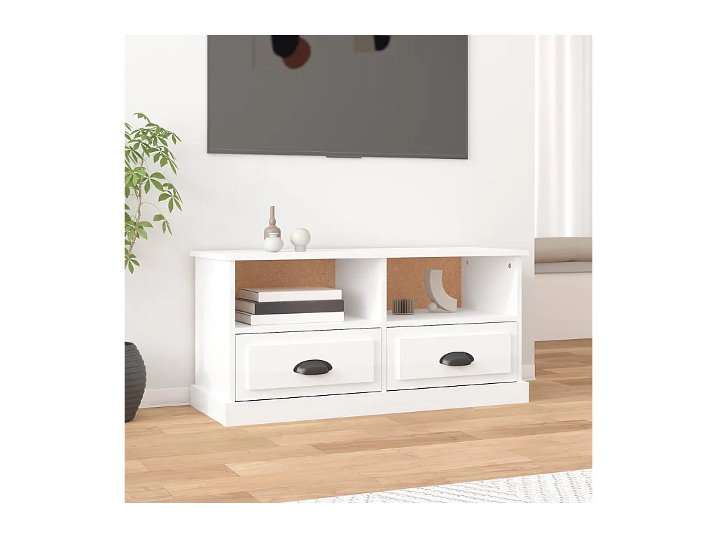 Meuble TV Blanc brillant 93x35,5x45 cm bois d'ingénierie BE10267