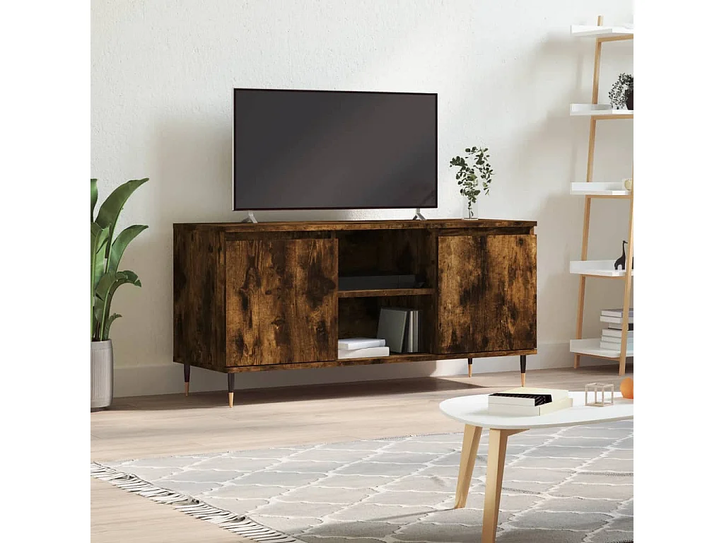 Meuble TV chêne fumé 104x35x50 cm bois d'ingénierie BE84585