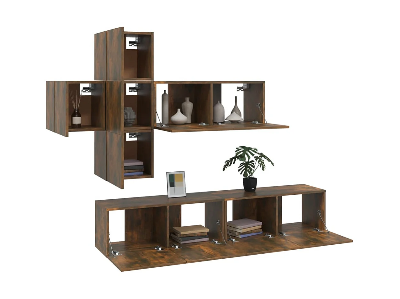 7-delige Tv-meubelset bewerkt hout gerookt eikenkleurig NL44526