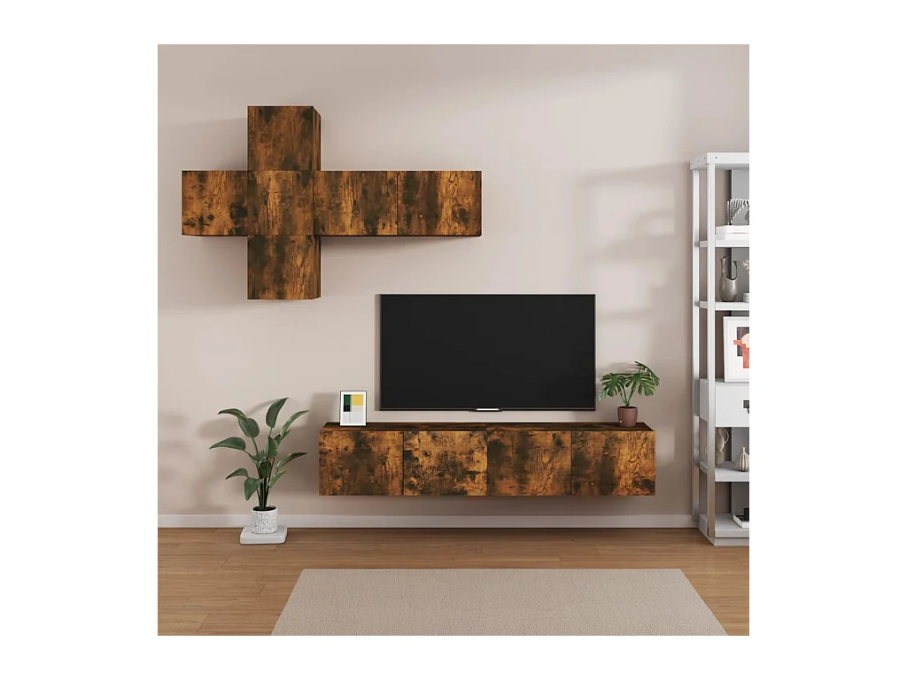7-delige Tv-meubelset bewerkt hout gerookt eikenkleurig NL44526