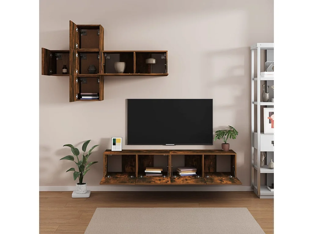 7-delige Tv-meubelset bewerkt hout gerookt eikenkleurig NL44526