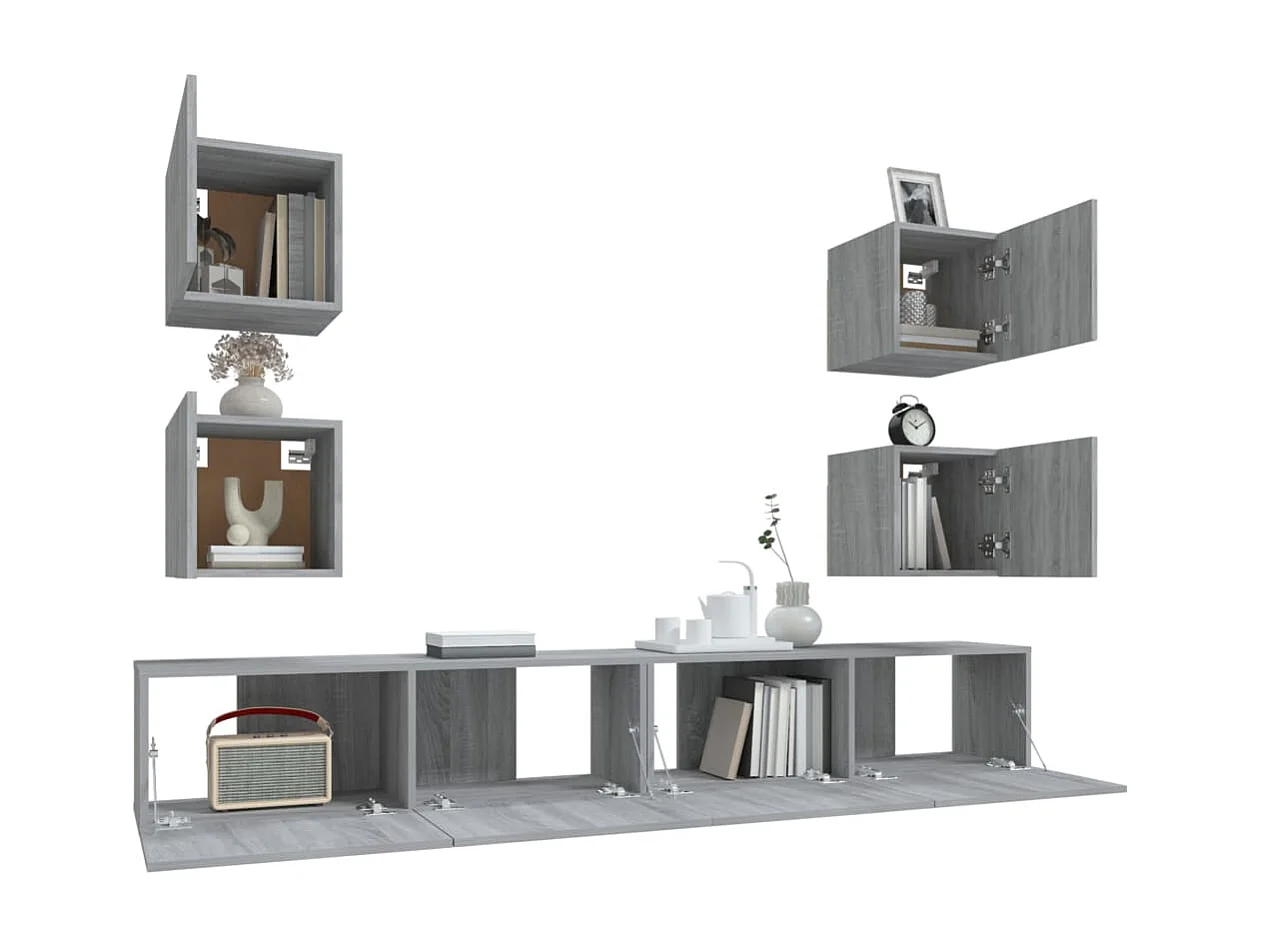 6-tlg. TV-Schrank-Set,TV-Möbel Grau Sonoma Holzwerkstoff -gkd19721