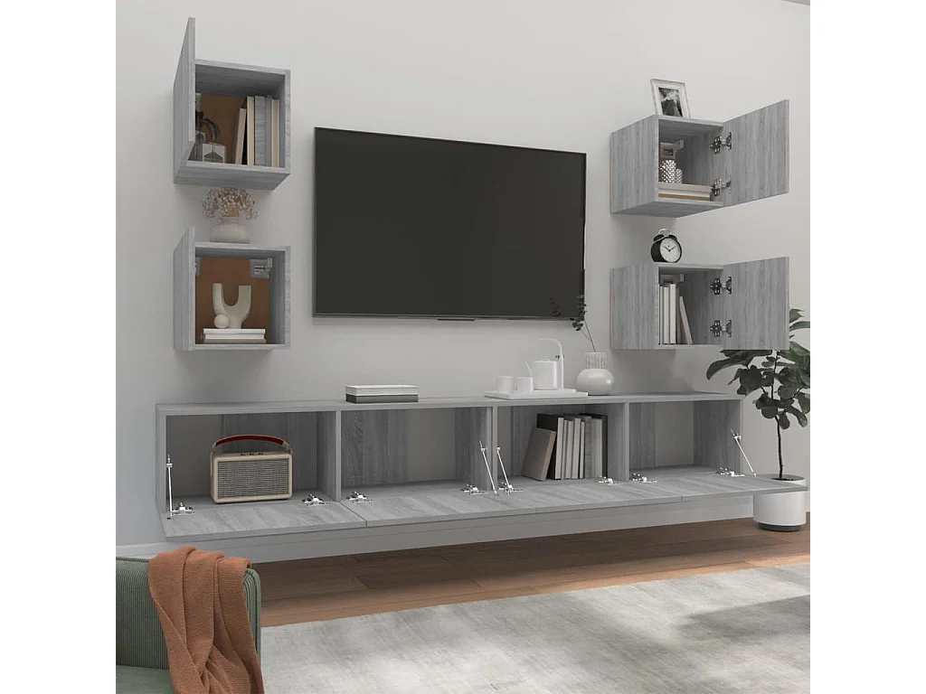 Conjunto móveis de TV 6 pcs madeira processada sonoma cinza PT488737