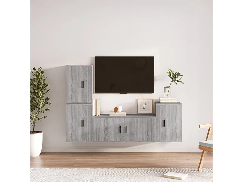 Set de muebles para TV 4 pzas madera contrachapada gris Sonoma ES48254