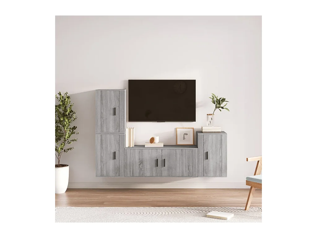 Set de muebles para TV 4 pzas madera contrachapada gris Sonoma ES48254