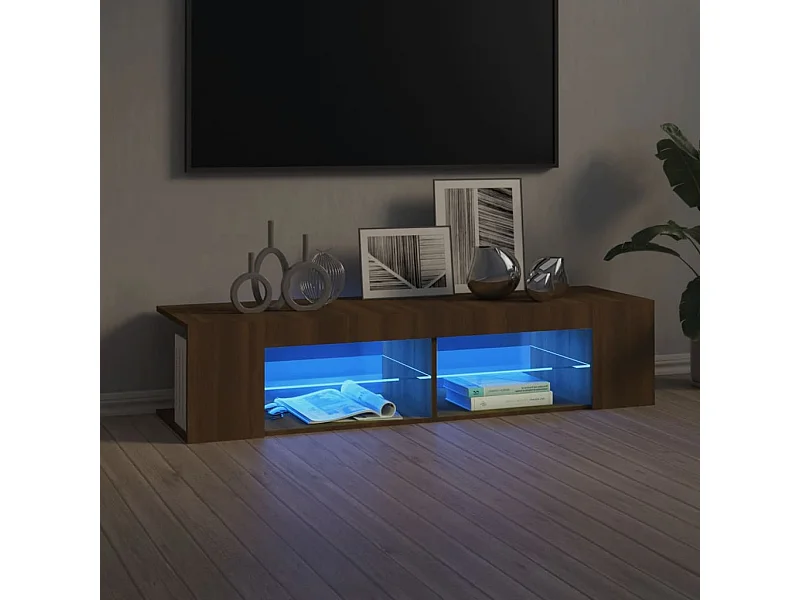 Meuble TV avec lumières LED chêne marron 135x39x30 cm BE20600