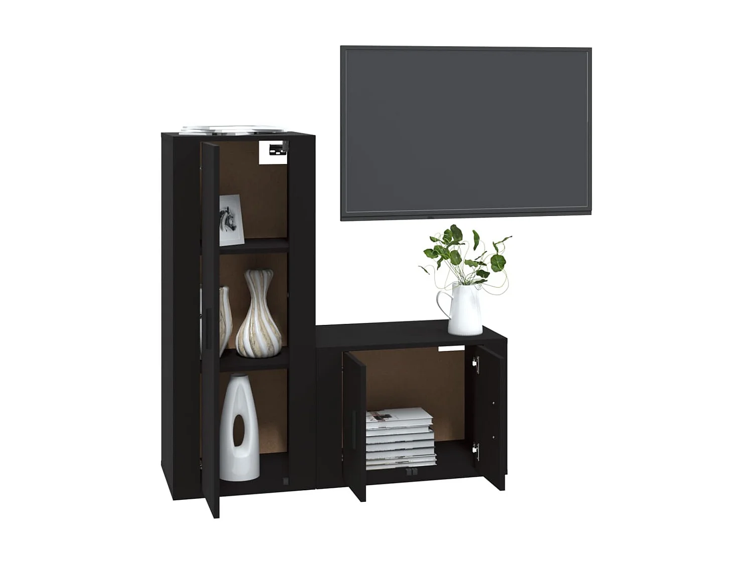 Meubles TV 2 pcs noir bois d'ingénierie BE43431