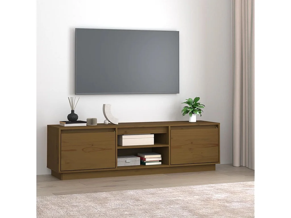 Meuble TV Marron miel 140x35x40 cm Bois de pin massif BE61396