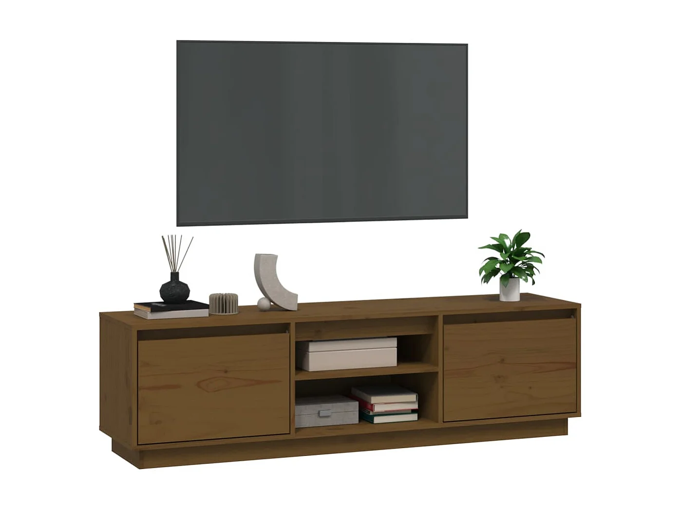 Meuble TV Marron miel 140x35x40 cm Bois de pin massif BE61396