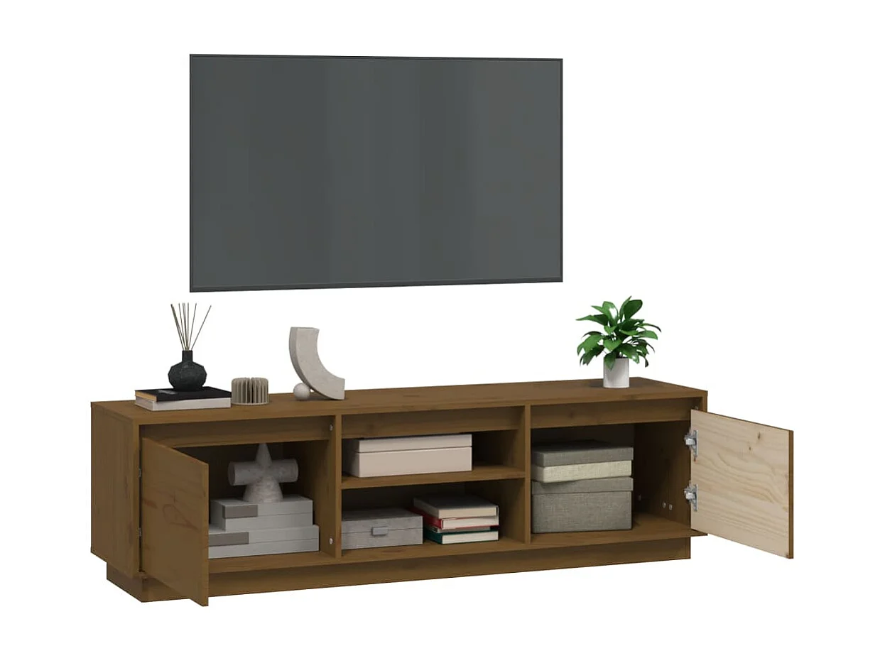 Meuble TV Marron miel 140x35x40 cm Bois de pin massif BE61396