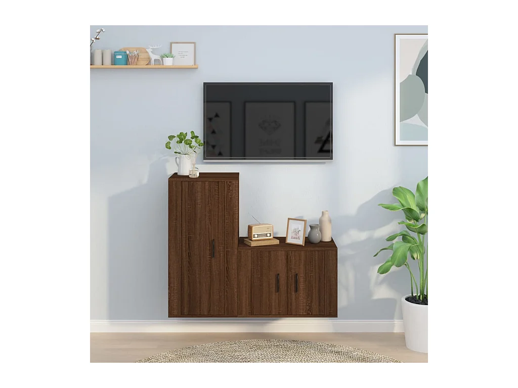 2-delige Tv-meubelset bewerkt hout bruin eikenkleur NL49049