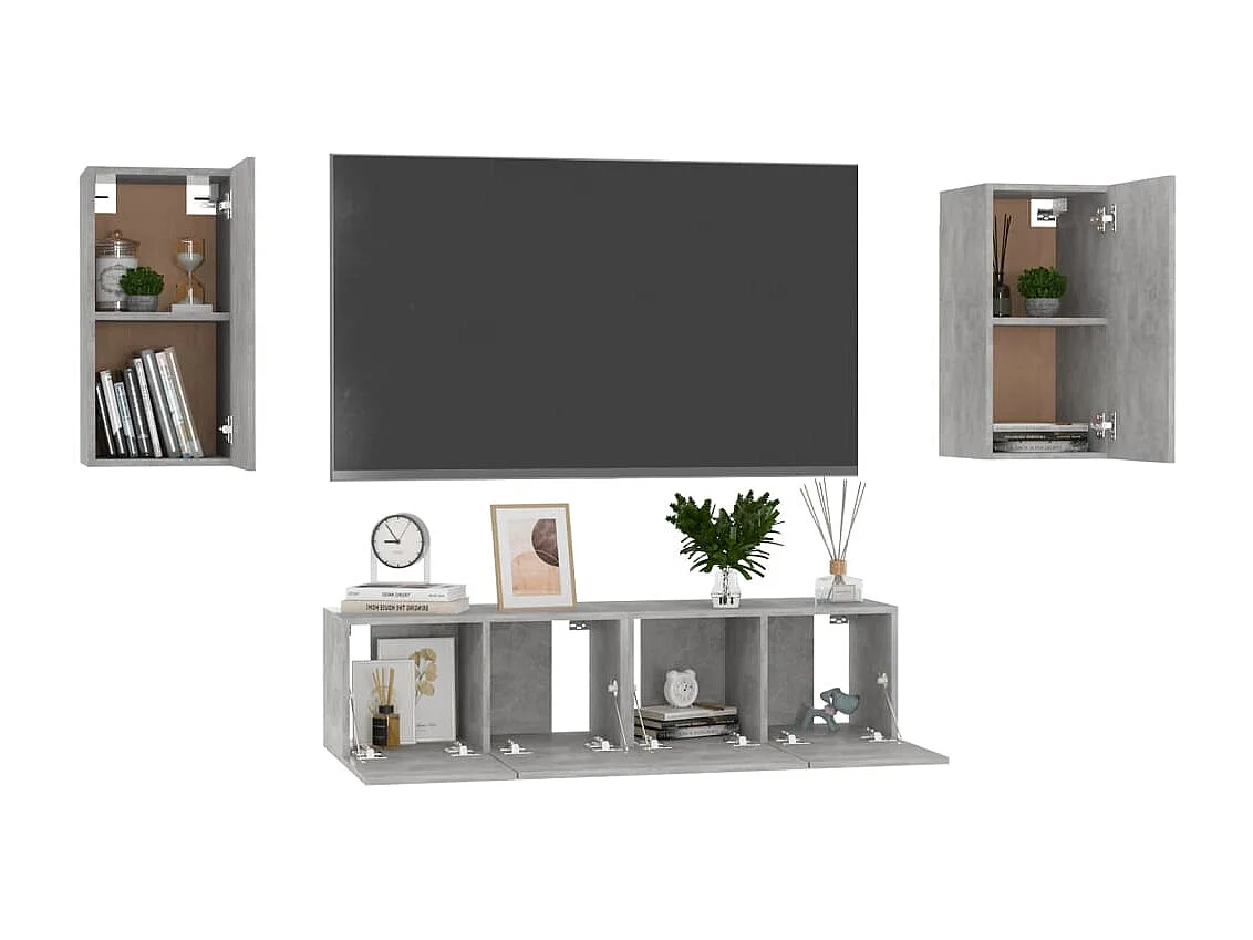 Set de Muebles para TV 4 pzas madera ingeniería gris hormigón ES85886