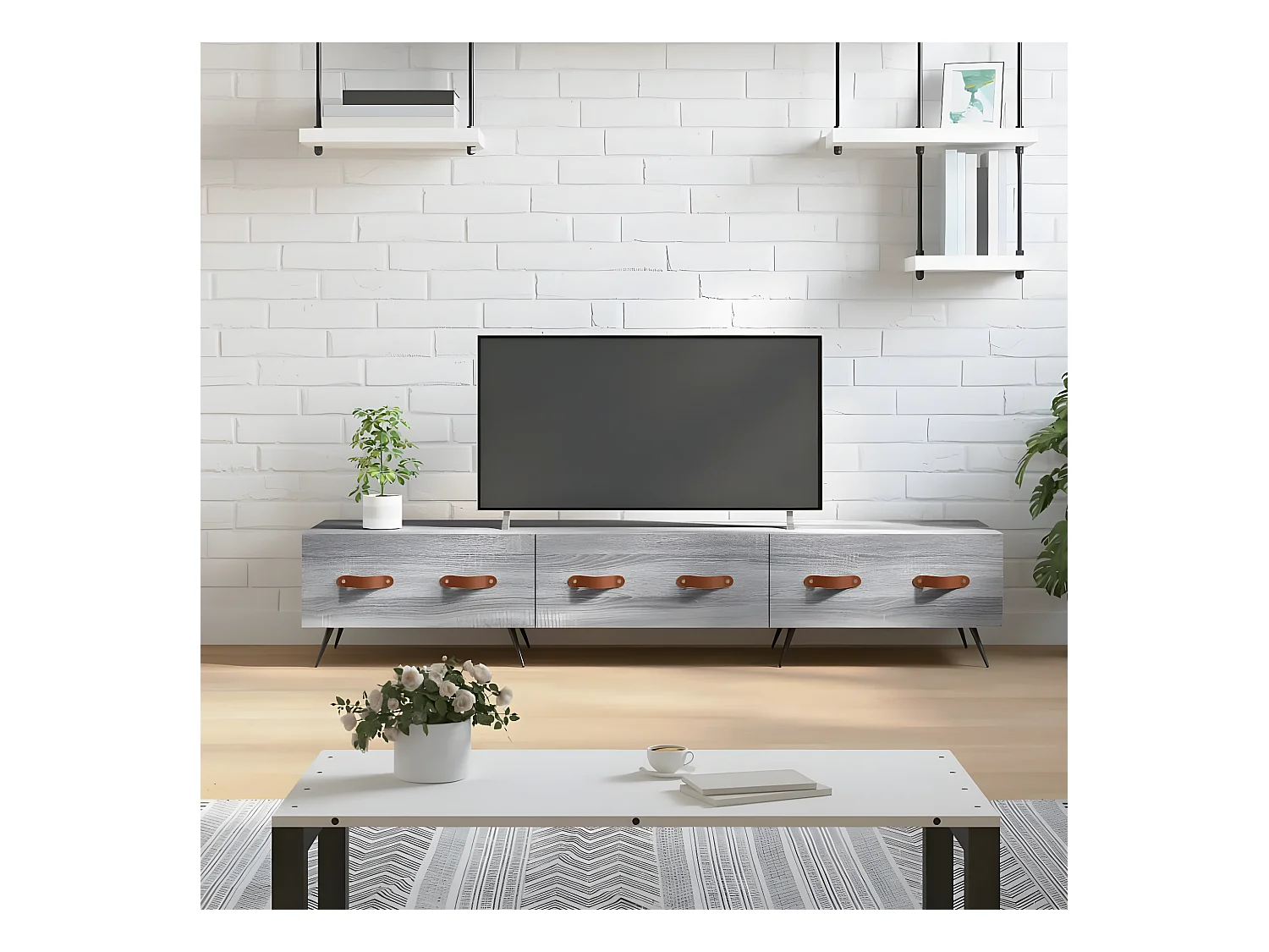 Tv-meubel 150x36x30 cm bewerkt hout grijs sonoma eikenkleurig NL592456
