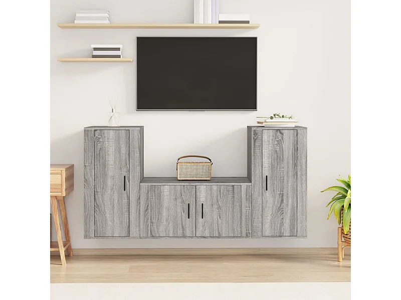 3-tlg. TV-Schrank-Set,TV-Möbel Grau Sonoma Holzwerkstoff -gkd790042