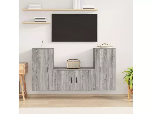 Kauf Unique 3-tlg. TV-Schrank-Set,TV-Möbel Grau Sonoma Holzwerkstoff -gkd790042