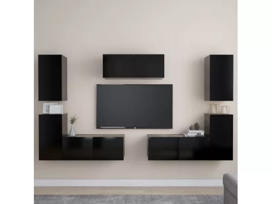 Kauf Unique 7-tlg. TV-Schrank-Set,TV-Möbel Schwarz Holzwerkstoff -gkd724723