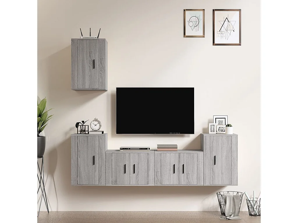 Set de muebles para TV 5 pzas madera contrachapada gris Sonoma ES88197