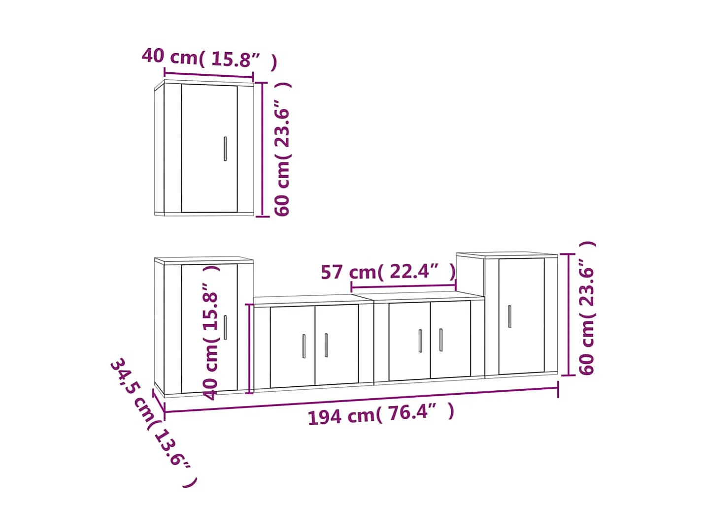 5-tlg. TV-Schrank-Set,TV-Möbel Grau Sonoma Holzwerkstoff -gkd706392