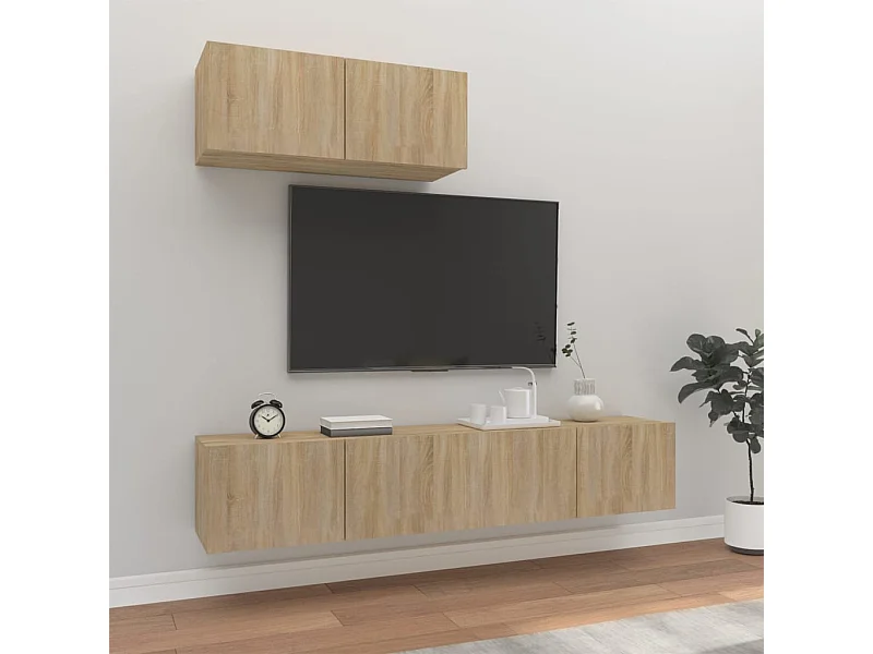 Set de muebles para TV 3 pzas madera contrachapada roble sonoma ES12240
