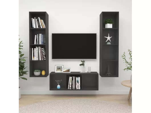 Kauf Unique 3-tlg. TV-Schrank-Set,TV-Möbel Grau Holzwerkstoff -gkd288531