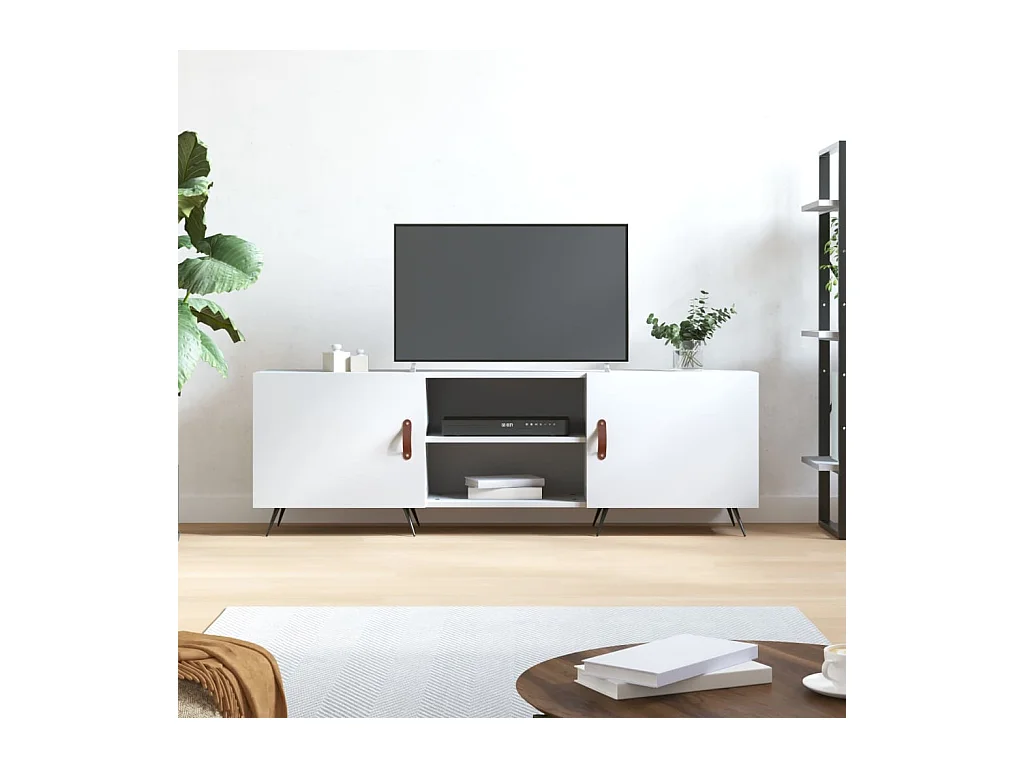 Meuble TV blanc 150x30x50 cm bois d'ingénierie BE47146