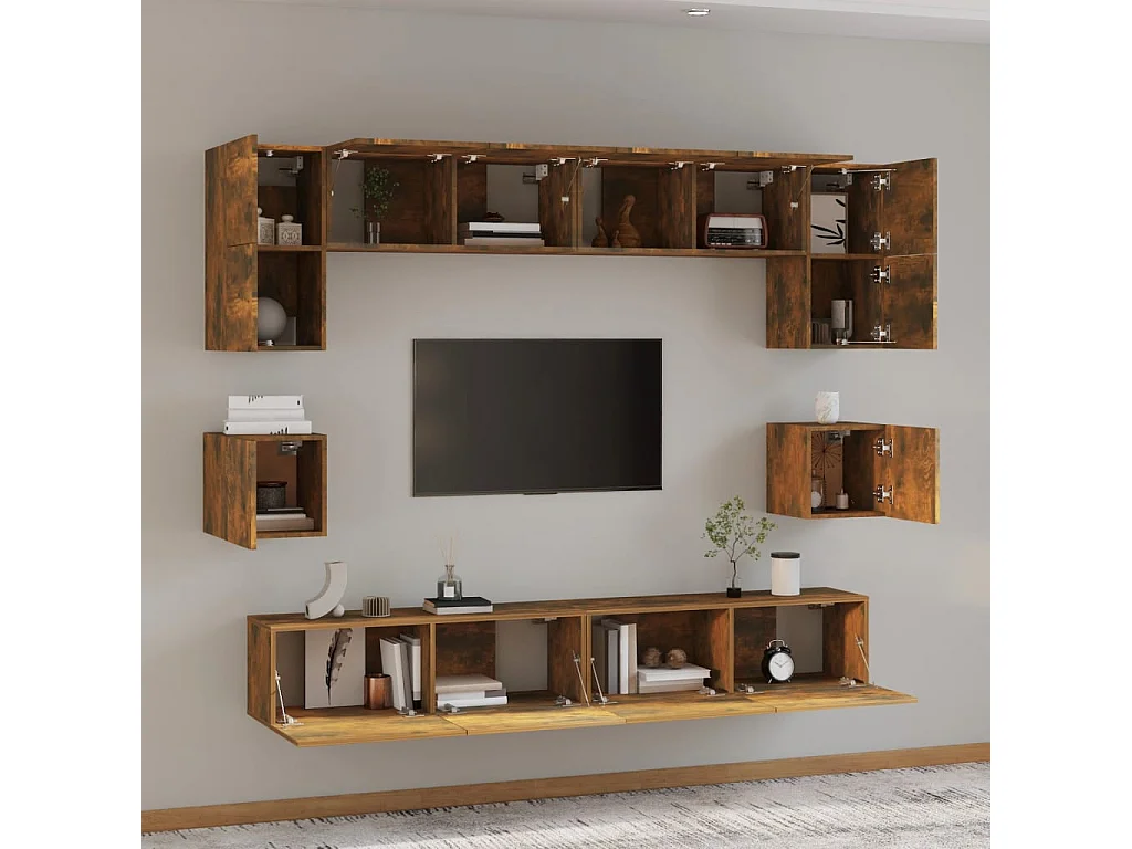 Conjunto móveis de TV 8 pcs madeira processada carvalho fumado PT823482