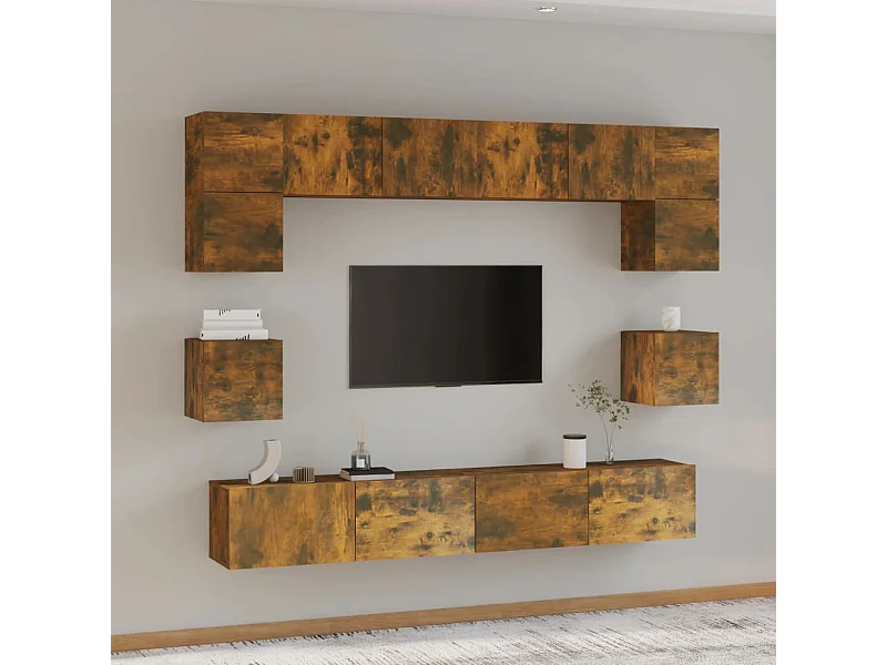 Conjunto móveis de TV 8 pcs madeira processada carvalho fumado PT823482