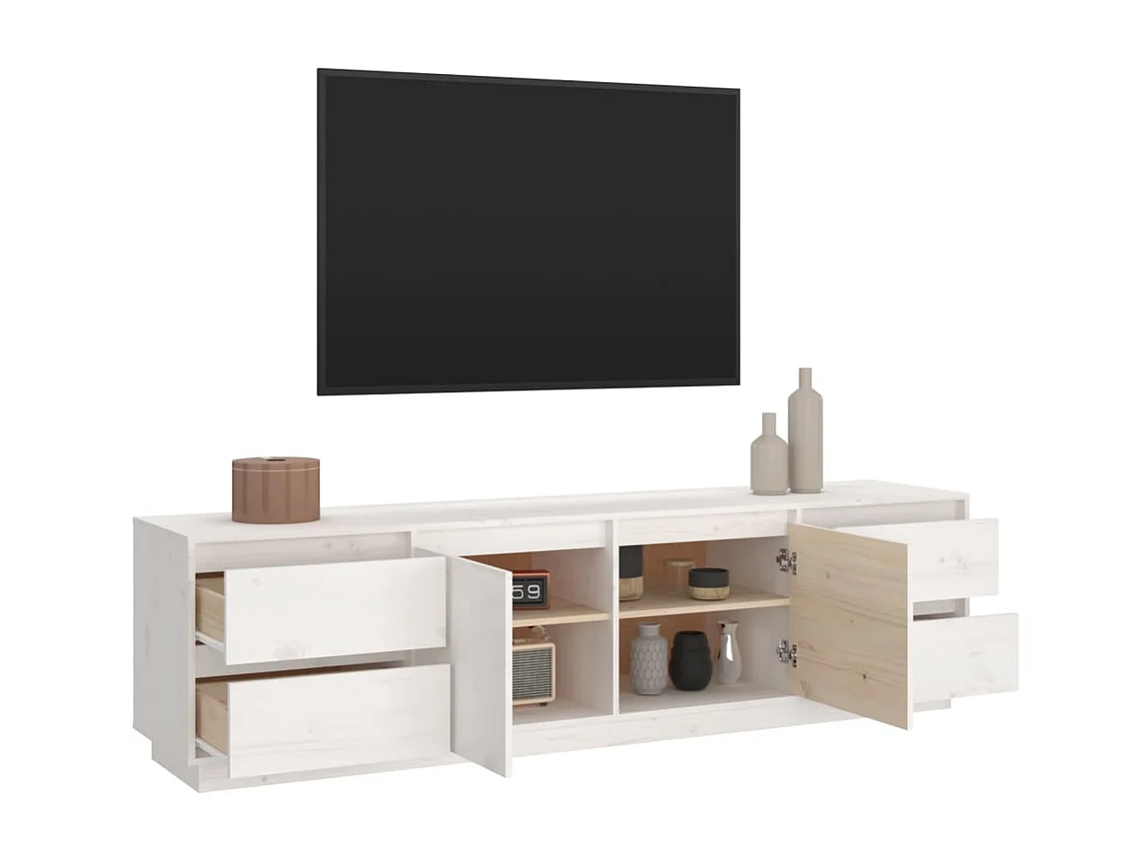 Meuble TV Blanc 176x37x47,5 cm Bois de pin massif BE58220
