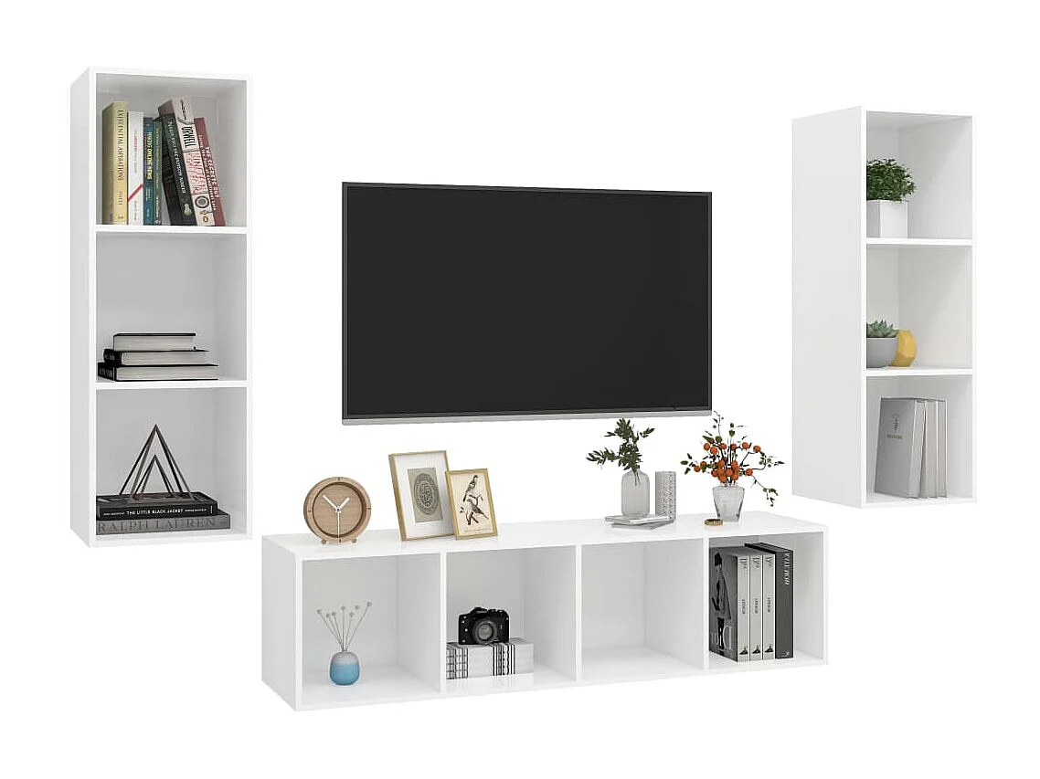 Meubles TV 3 pcs Blanc Aggloméré BE95806