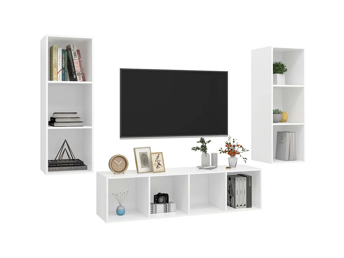 3-tlg. TV-Schrank-Set,TV-Möbel Weiß Holzwerkstoff -gkd306607